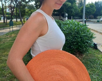 Bolso clutch naranja de gran tamaño, regalo único hecho a mano, bolsa de papel natural, clutch de paja de playa para mujer, bolso boho, bolso clutch de verano, regalo del día de las madres