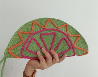 Green Clutch Bag, Natural Cotton Clutch Bag, Boho Women Beach Handbag, Mothers Day gift, Straw Clutch Bag, Woman Summer Bag, Summer Fashion