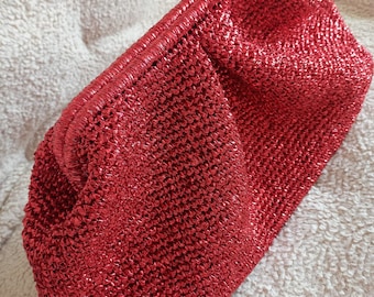 Crochet Red Evening Bag, Bridesmaid Clutch Bag, Party Bag , Luxury Clutch Bag, Red Dumpling Bag, Unique Holiday Gift , Evening Bag