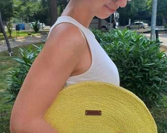 Summer Yellow Clutch Bag, Zip Clutch Bag, Women Straw Beach Clutch, Minimalist Design Purse, Wrist Purse, Handmade Gift Bag