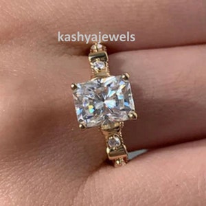 2.5 Ct Radiant Cut Moissanite Engagement Ring 14K Yellow Gold Hidden Halo Wedding Ring Anniversary Promise Gift for Her