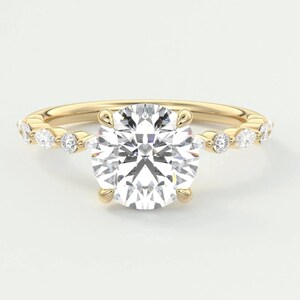 14K Solid Yellow Gold Ring Moissanite Diamond Ring 2 CT Round Cut Moissanite Engagement Ring For Bridal Vintage Round Shape Ring
