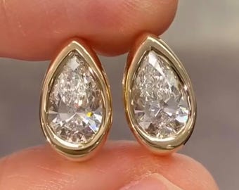 Orecchini a cerchio in oro a forma di pera con diamanti a goccia, orecchini solitari graziosi e massicci per donna