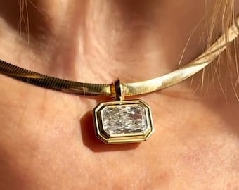 3.50 CT East West Radiant Cut Moissanite Pendant 14K Gold, Bezel Set Solitaire Attachable Charm