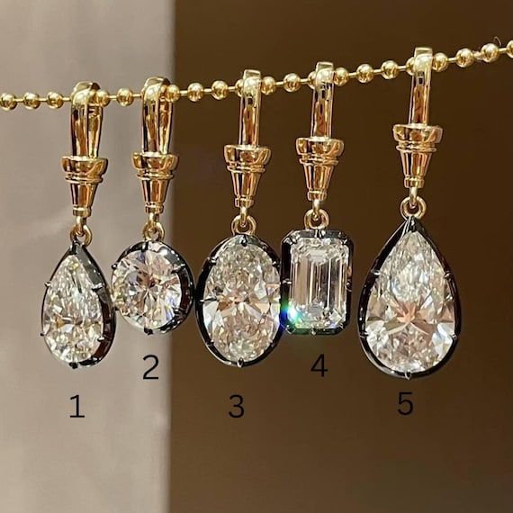 Georgian Cut Diamond Pendant, Pear Georgian Pendant, Yellow Gold Cut Down Button Back Moissanite Diamond Pendant, Georgian Style Jewelry.
