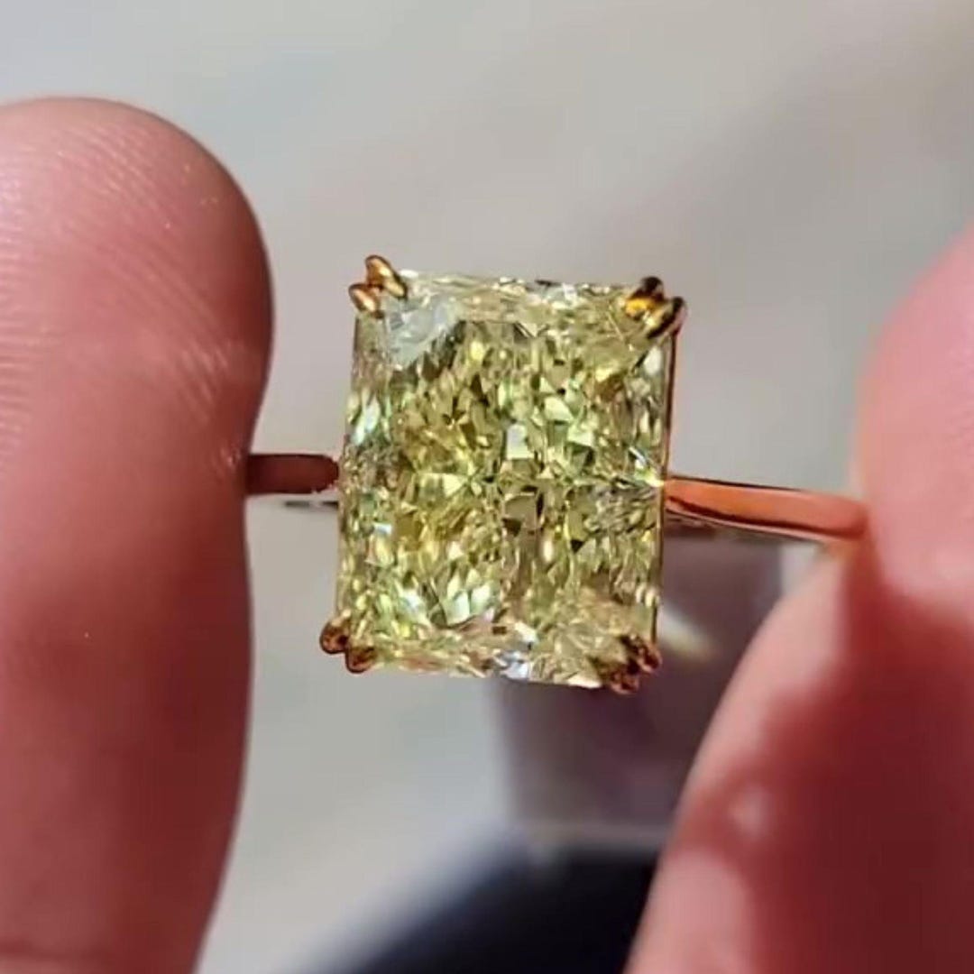 3CT Canary Yellow Radiant Lab Diamond Ring Solitaire 10K Yellow Gold ...