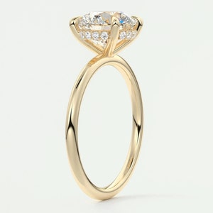 Vintage Solitaire Ring Round Cut Moissanite Engagement Ring 14K Solid Yellow Gold Ring Hidden Halo Wedding Ring Handmade Diamond Ring