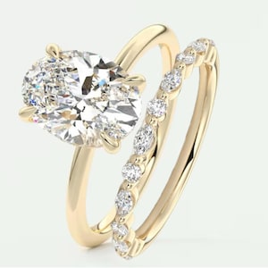2ct Oval Moissanite engagement Ring Set Yellow gold diamond engagement ring vintage marquise wedding ring Bridal set promise Anniversary