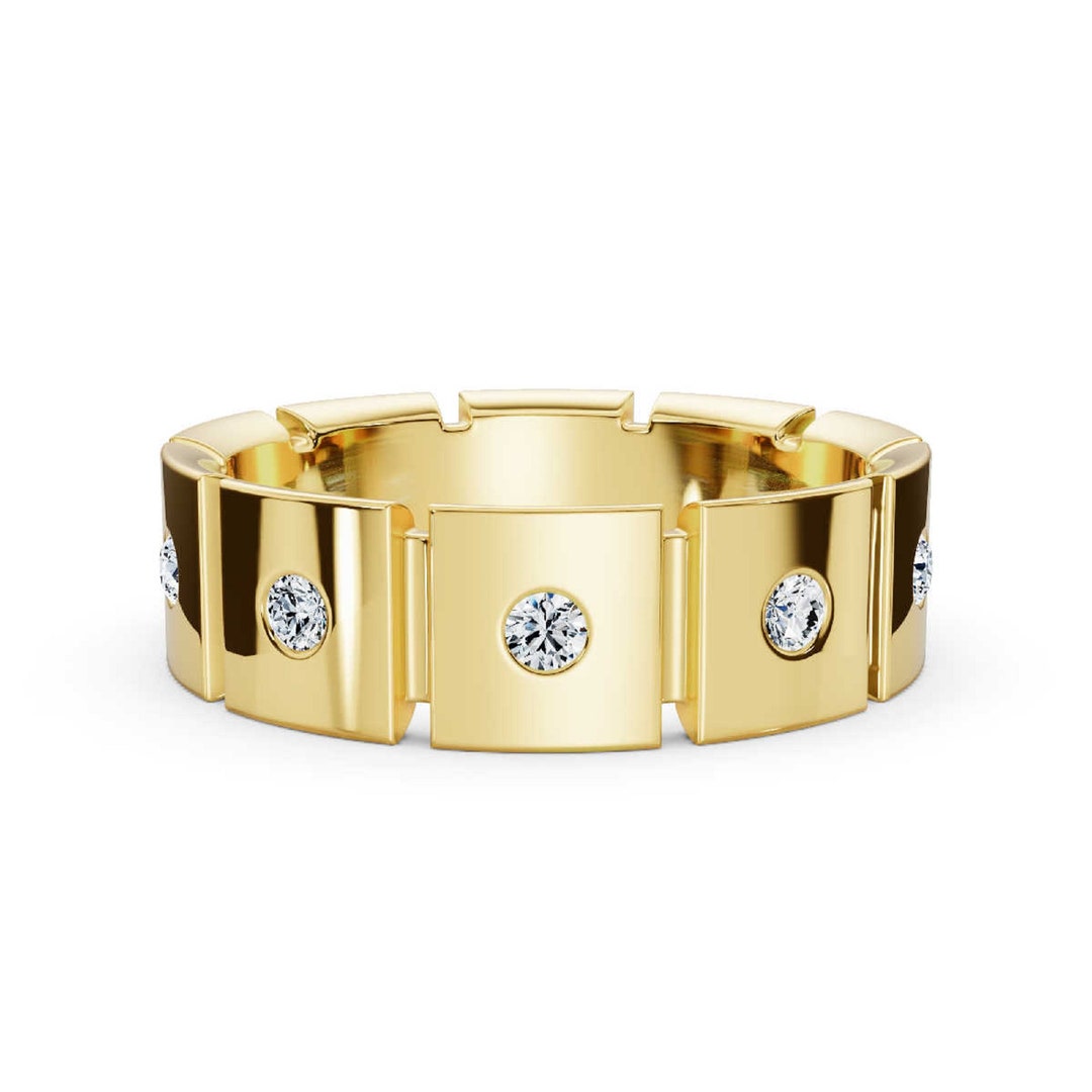 14K Yellow Gold Moissanite Mens Wedding Band Ring: Handmade Jewelry - Etsy