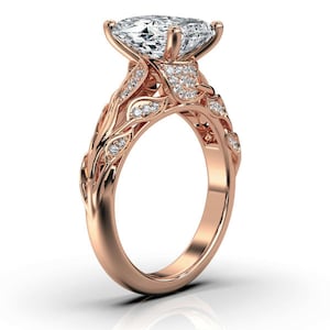 2 Carat Radiant Cut Moissanite Engagement Ring Nature Inspired Lab Diamond Wedding Proposal Ring Solitaire 14K Gold Anniversary Gift For Her