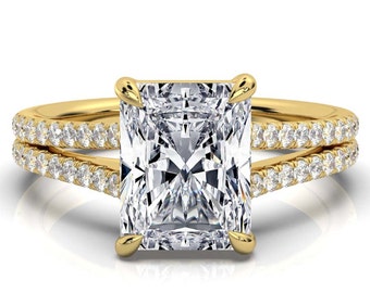 Radiant Cut Moissanite Engagement Diamond Ring Radiant Cut Wedding Anniversary Ring 10KSolid Yellow Gold Split Shank Ring Best Selling Items