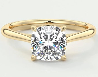 Cushion Cut Lab Diamond Engagement Ring Moissanite Ring 925 Silver 10K 14K 18K Gold Ring 2 Carat Solitaire Ring Prong Set Promise Ring Gifts