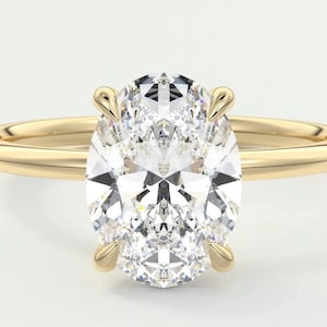Anel de noivado solitário de moissanita oval 2ct, ouro amarelo sólido 10K, halo oculto, diamante de laboratório, anel de compromisso para mulheres