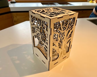 Archivo de corte láser SVG DXF PDF. Gran caja de sombras de luz de lámpara de roble. Sólo archivo digital. Para madera contrachapada de 3 mm, 4 mm o 4,5 mm