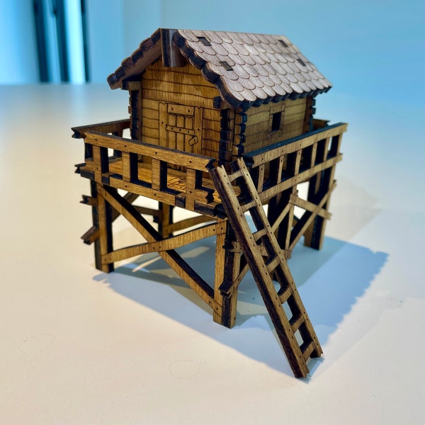 Laser Cut File. Rustic miniature woodland treehouse hut cabin. SVG DXF and PDF for 3mm and 4mm plywood. Digital file only