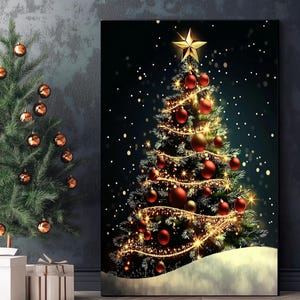 Vintage Christmas Tree Art,Christmas Canvas,Christmas Night Canvas Print,Christmas Decor,Christmas Gift,Christmas Tree Canvas,Winter Canvas