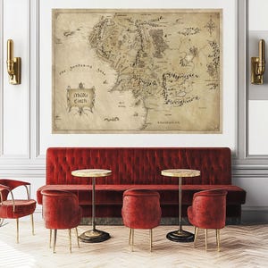 Art mural carte du monde, art mural carte, art Le Seigneur des anneaux, cadre sur toile enveloppé, cadeau toile, impression d'affiche photo, décoration de salon, cadeau pour lui, toile