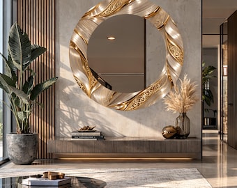 Miroir rond doré de luxe, art mural abstrait moderne, décoration de salon décorative