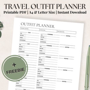 Dagelijkse reisoutfitplanner: stop met overpakken met deze afdrukbare vakantie-outfitplanner | A4- en Letter-formaat | Reisplanner | Pdf