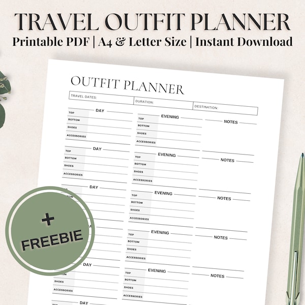 Daily Travel Outfit Planner: Stop Overpacking with This Printable Holiday Outfit Planner | A4 & Letter Size | Travel Planner | PDF