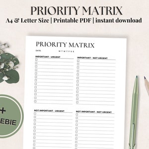 Printable Priority Matrix: Effective to do list | A4 &  Letter Size| Task Priority Matrix | Daily Planner | Task Matrix | Decision Matrix