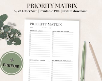 Printable Priority Matrix: Effective to do list | A4 &  Letter Size| Task Priority Matrix | Daily Planner | Task Matrix | Decision Matrix