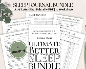 Pacote Better Sleep: registre seus padrões de sono, melhore a higiene do sono, aumente o bem-estar | Diário do Sono | Rastreador de sono | Tamanho A4 e Carta