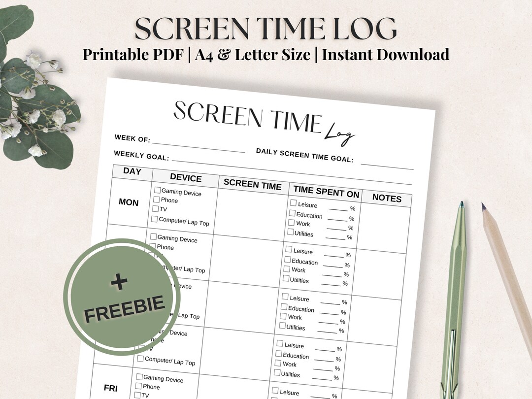 Weekly Screen Time Log: Keep Track of Your Screen Time Habit - Etsy