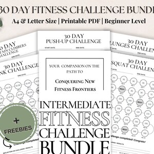 30 Day Fitness Challenge Bundle: Printable Exercise Planner for Men and Women, Intermediate Level | A4 & Letter Size | Workout Challenge PDF