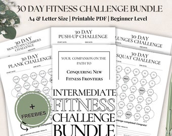 30 Day Fitness Challenge Bundle: Printable Exercise Planner for Men and Women, Intermediate Level | A4 & Letter Size | Workout Challenge PDF