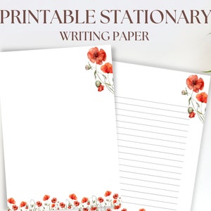 Druckbares Mohnblumen Papier, A4 und Letter Format, Blumen Briefpapier, Sofort Download