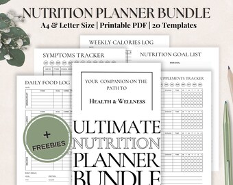 Druckbares Ernährungs-Planer-Paket: Behalten Sie den Überblick über Ihre Nahrungsaufnahme mit diesem digitalen Food Journal, A4 & Letter-Format, Gewichtsverlust-Tracker