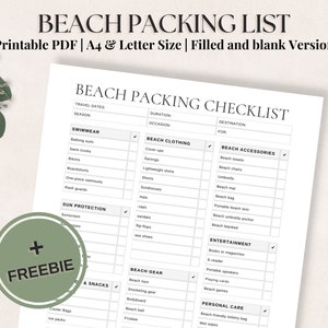 Beach Packing List Printable: Stress-free Summer Vacation with this simple Beach Trip Packing List | A4 & Letter Size | PDF
