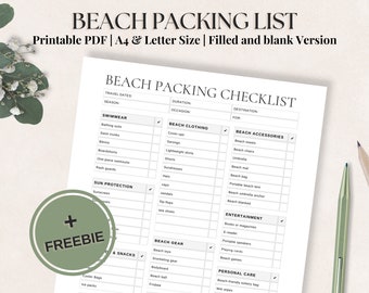 Strand-Packliste zum Ausdrucken: Stressfreier Sommerurlaub mit dieser einfachen Strandreise-Packliste | A4 & Letter Format | PDF