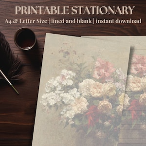 Conjunto de papel de escritura floral vintage - Elegante flor de verano estacionaria / Cartas y correspondencia por correspondencia / Tamaño de carta A4 y EE. UU.