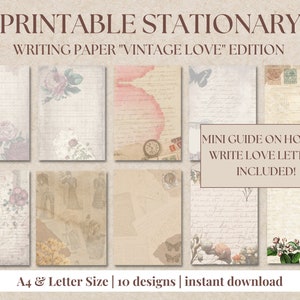 10 Vintage Writing Paper Designs, Valentine&#39;s Stationary, Love Letter Paper