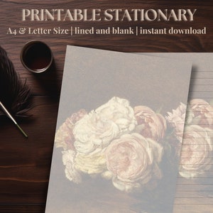 Papel de escritura floral estético / Juego de cartas y sobres imprimibles / Papelería para escribir cartas / Tamaño de carta A4 y EE. UU. / Descarga instantánea