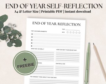 End of Year Self-Reflection: A Comprehensive Yearly Review and Reflection | Yearly Goal Review | A4 & Letter Size | PDF | Instant Download
