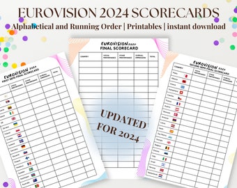 Printable Eurovision Scorecards -  Malmö 2024 | Eurovision Song Contest Party Game | Fun Family Activity |Instant Download | 2 Versions