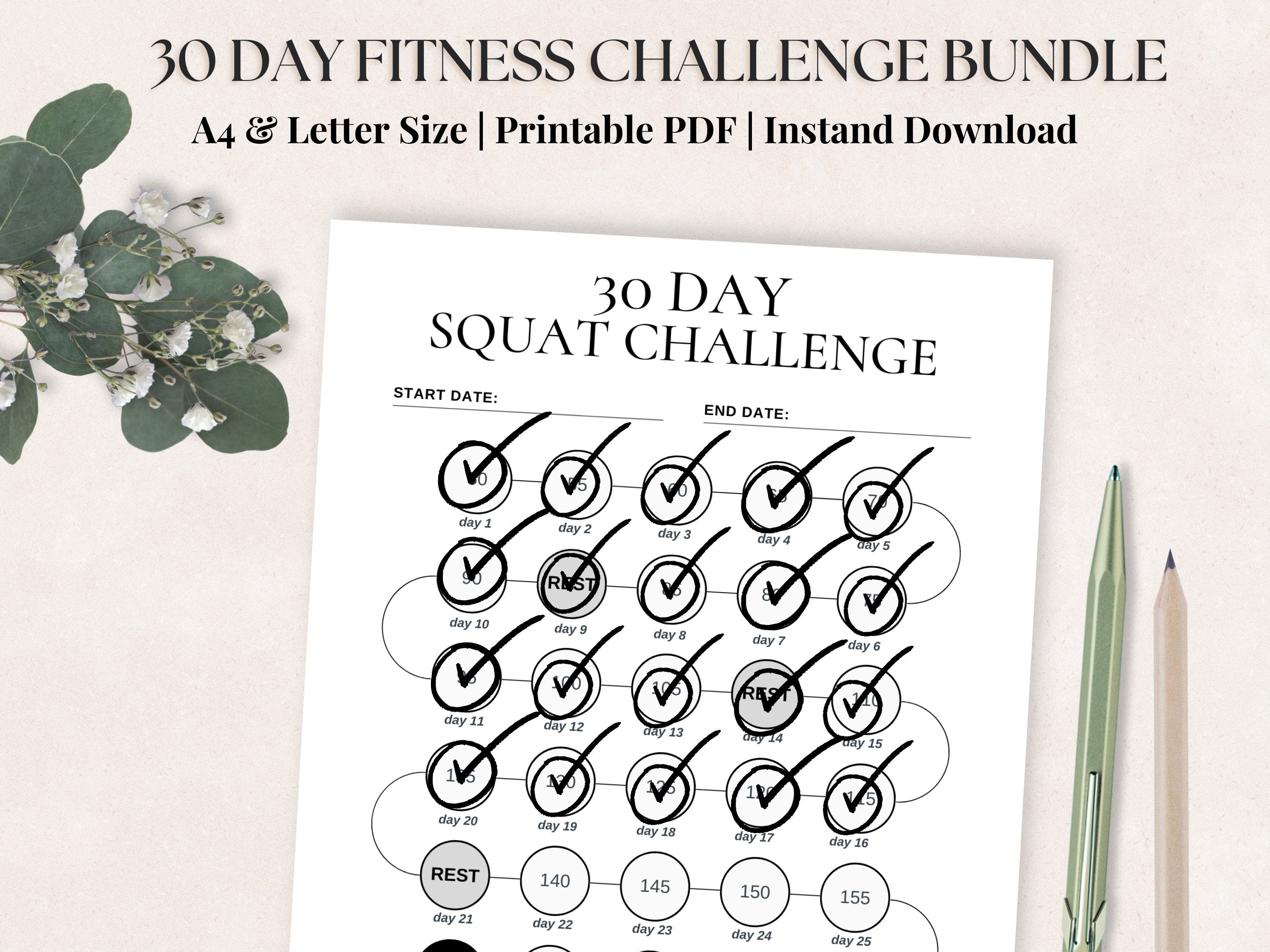 30 Day Fitness Challenge Bundle: Printable Exercise Planner for Men and ...