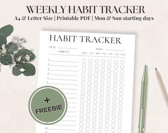 Seguimiento de hábitos semanales minimalista: Seguimiento de rutinas imprimible para adaptar hábitos saludables / Tamaño A4 y carta / Descarga instantánea / Lista de verificación de obsequios