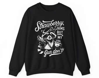 Strawberry Jams Gun Waschbär Sweatshirt - Lustiger Unisex Rundhalsausschnitt