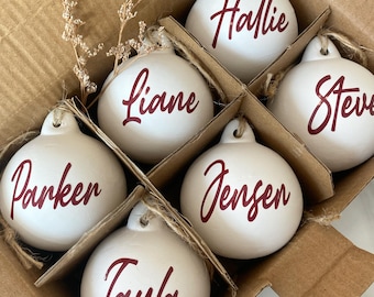 Personalised Ceramic Christmas baubles, Christmas Ornament with Name, Christmas Tree decoration, First Christmas Ornament, Family Bauble