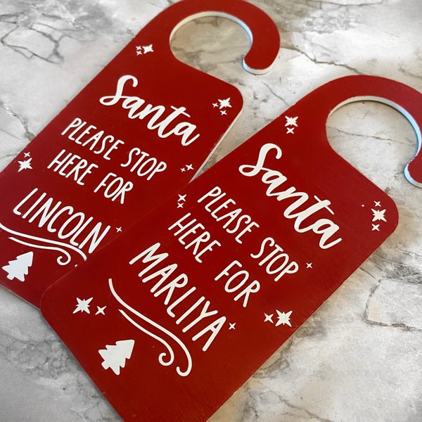 Personalised Acrylic Christmas door hanger/ Santa Stop Here Sign/ Father Christmas Door Hanger/ Christmas Eve Sign/ Kids Xmas Eve Box Gift