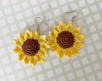 HYPOALLERGENIC | 100% Cotton Yarn Crochet Sunflower Earrings