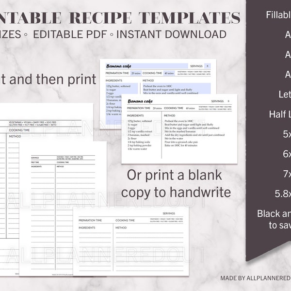 Pdf Recipe Template - Etsy