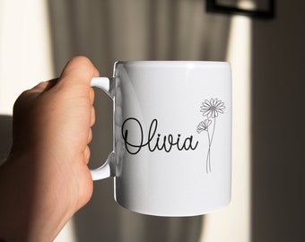 Personalized Coffee Cup with Name and Flowers, Personalized Flower Tumbler, Unique Bridesmaid Gifts, Custom Mug with Name, Mothers day Gift