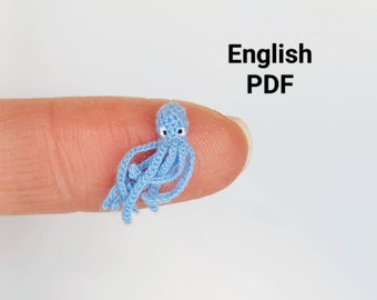 Polpo in miniatura Amigurumi all'uncinetto senza cucire SOLO MODELLO inglese, pdf Modello giocattolo micro polpo farcito Amigurumi