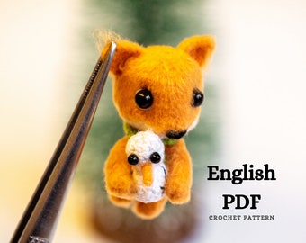 SOLO MODELLO inglese con volpe in miniatura Amigurumi all'uncinetto, pdf Modello di volpe ripiena Amigurumi
