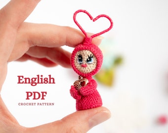 Regalo di San Valentino in miniatura Amigurumi all'uncinetto SOLO MODELLO inglese, modello pdf Amigurumi farcito mini portachiavi giocattolo